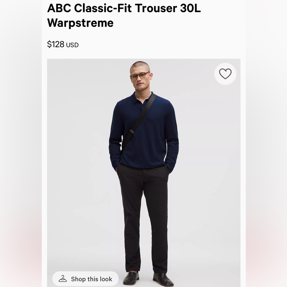 NAVY ABC CLASSIC FIT LULULEMON TROUSERS 32x32